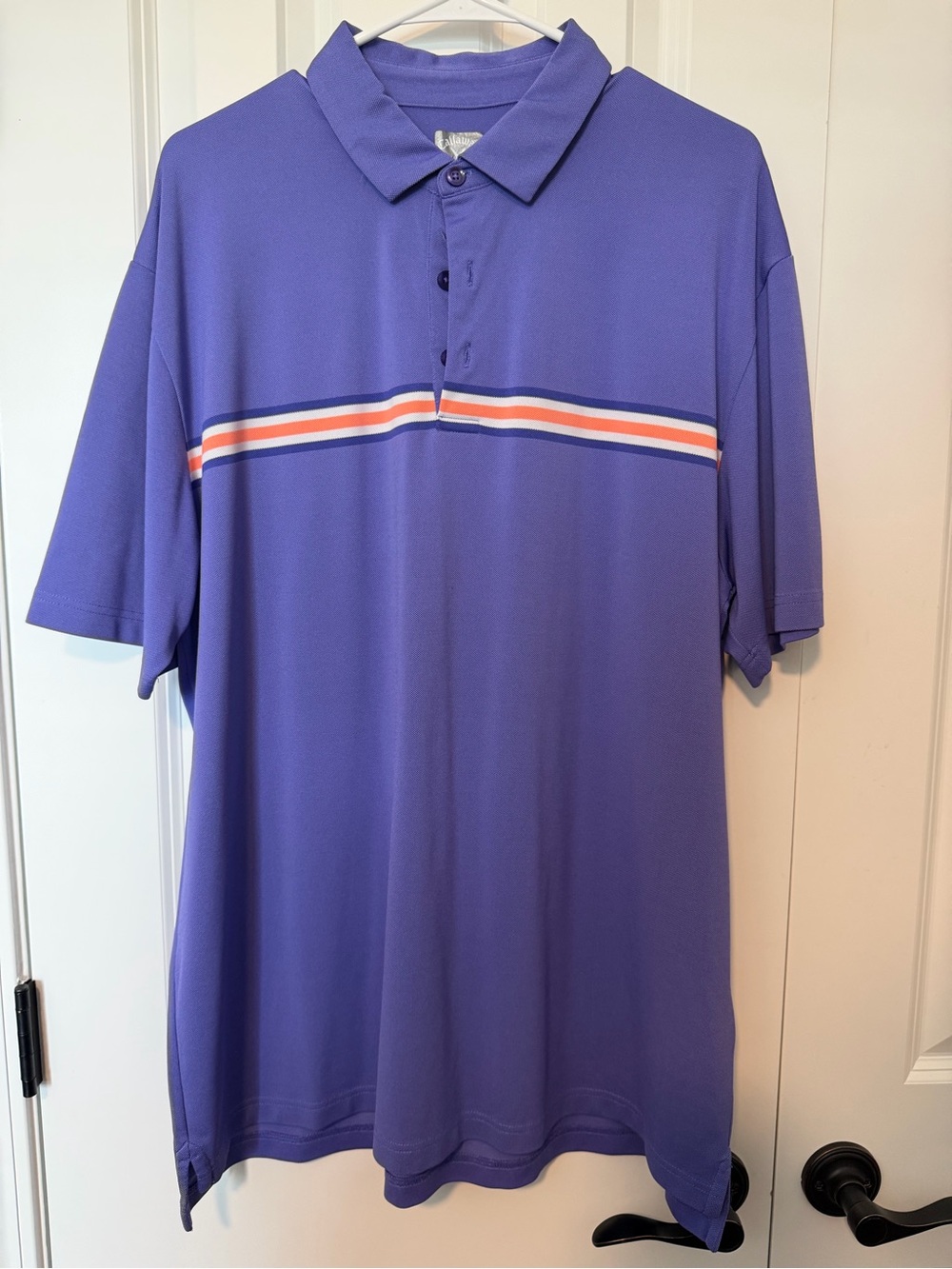 Callaway Purple Polo with Multi-Stripe Chest